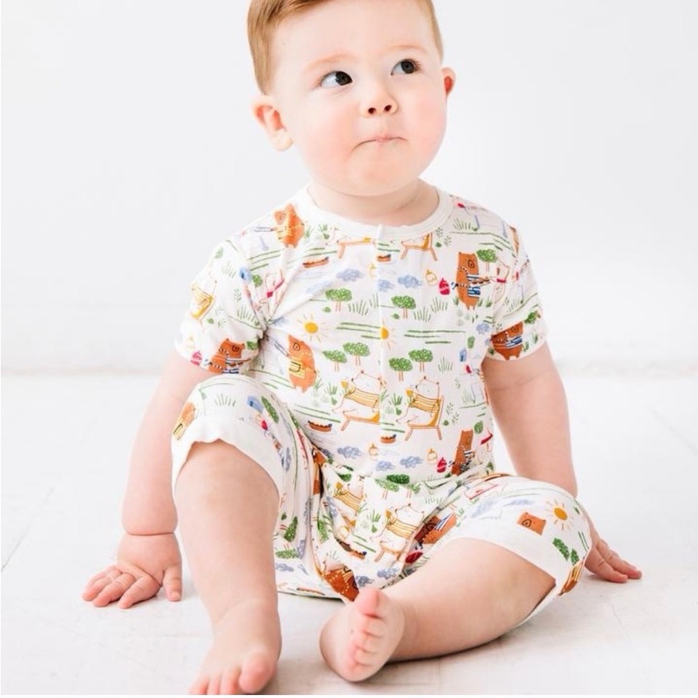 Magnetic Me BBQ Bears Short Sleeve Romper Magnetic Closures Soft 0-3 Mos GUC